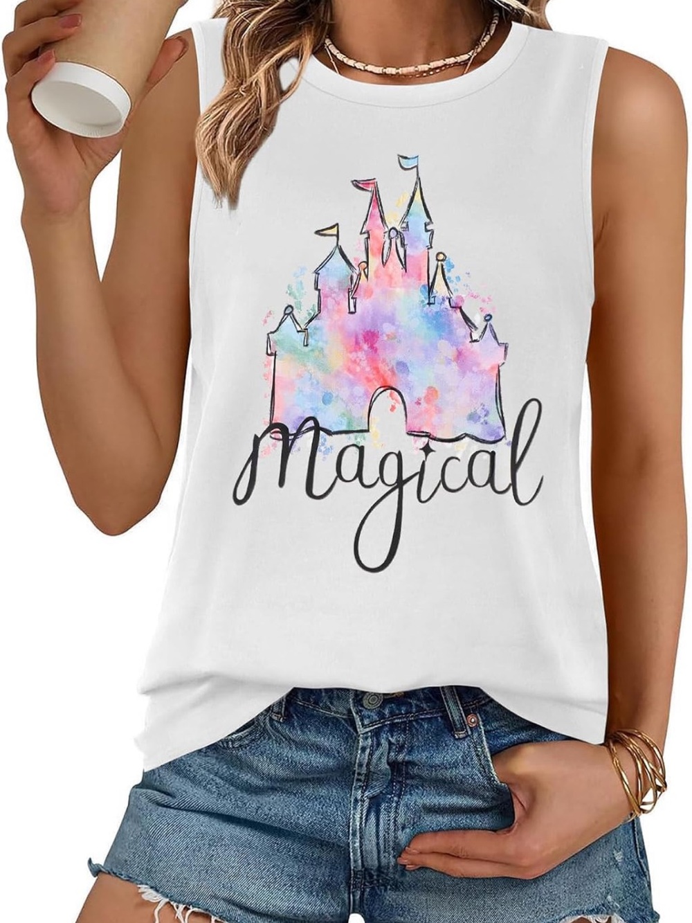 White Magical Disney Castle Sleeveless Tank